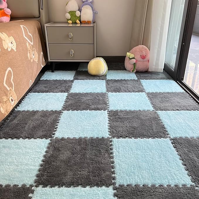 12pcs Carpet Squares Puzzle Floor Mat, Plush Interlocking Carpet Tiles by Unknown