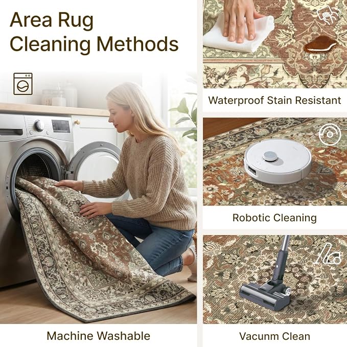 3x5 Area Rug for Living Room-Vintage Farmhouse Boho Floral Neutral Washable - Image 7