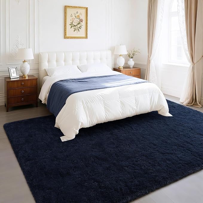 BENRON Navy Blue Fluffy Rugs for Living Room Bedroom 4x6, Soft Plush Fuzzy - Image 2