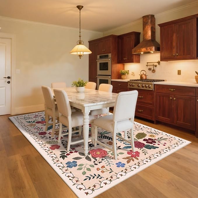 5x7 Area Rugs for Living Room Clearance Washable Boho Area Rug, Vintage Floral - Image 4