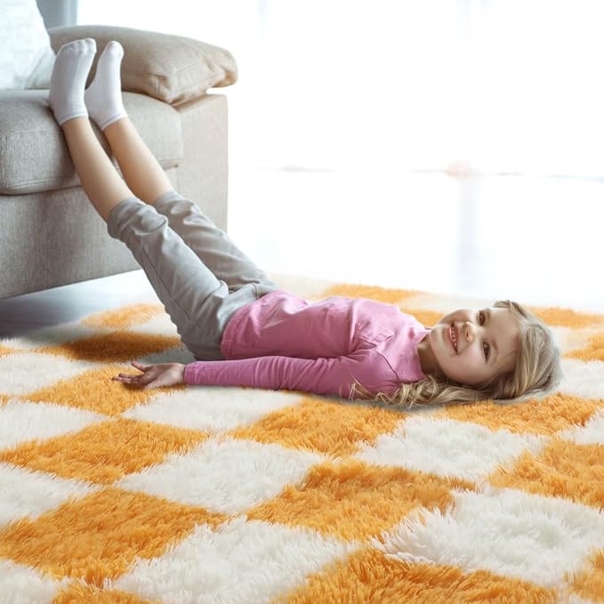 KICMOR Soft Fluffy 5x8 Orange and Cream White Rugs Living Room Carpets - Image 7