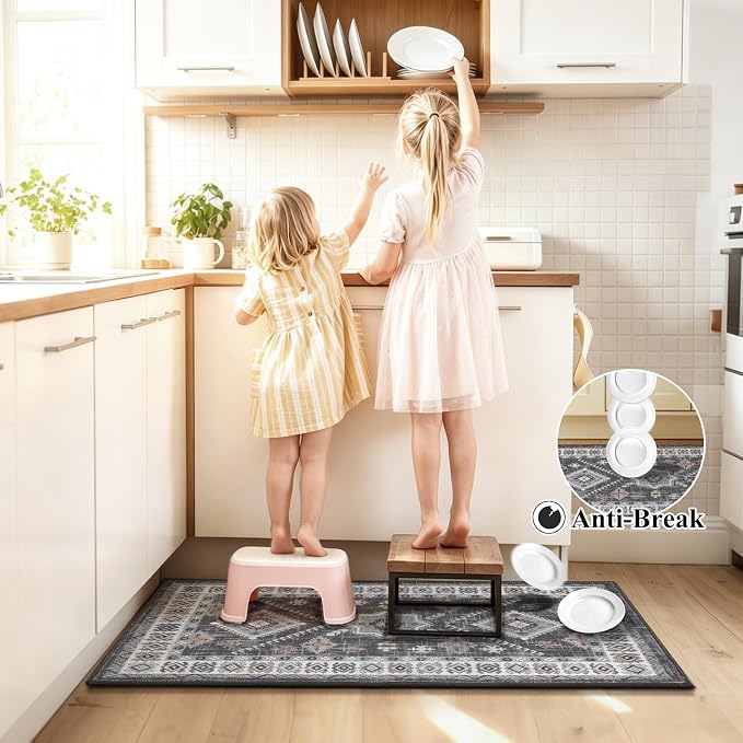 HEBE Boho Kitchen Rugs Sets of 2, Non Slip Washable Kitchen Mats - Image 7