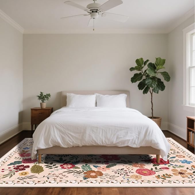 9x12 Area Rugs for Living Room Clearance Washable Boho Area Rug, Vintage Floral - Image 4