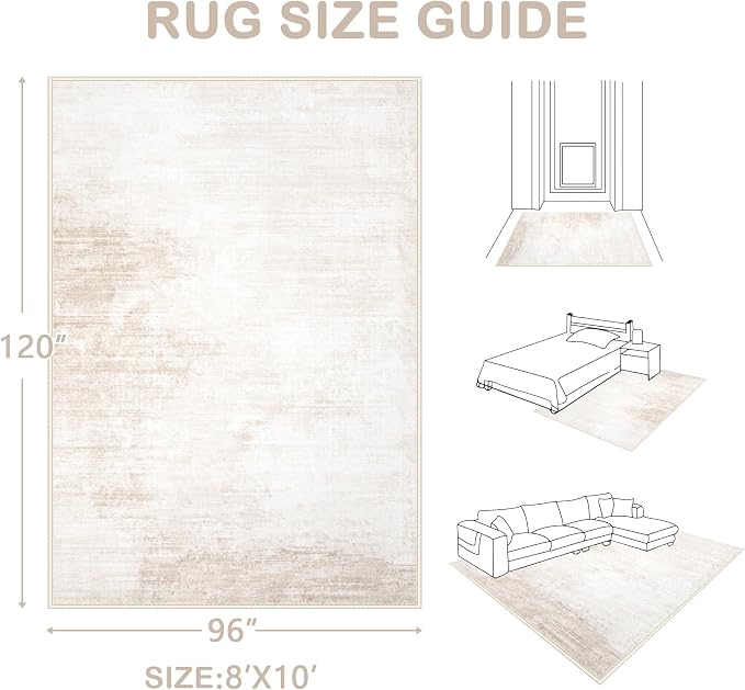 Area Rugs 8x10 Living Room: Washable Rug Modern Abstract Large Rugs Soft Non - Image 2