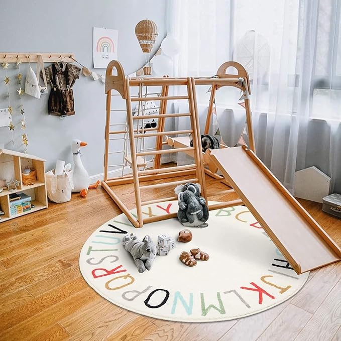 Topotdor Rainbow Round Kids Play Rug Alphabet Nursery Area Rug Extra Large Soft - Image 7