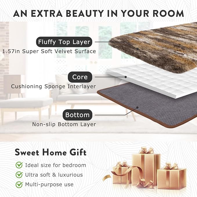 Fluffy Rugs for Bedroom Living Room, 4x6 Feet Abstract Brown Shag Area Rugs - Image 6