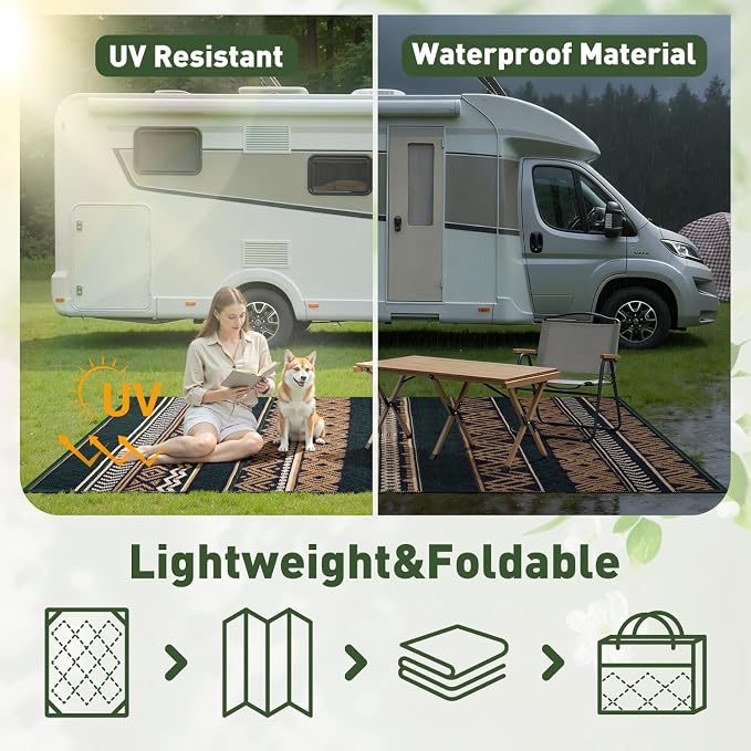 MontVoo Outdoor Rug Carpet Waterproof-Patio Rug Mat 8x10 Reversible RV Outdoor - Image 9