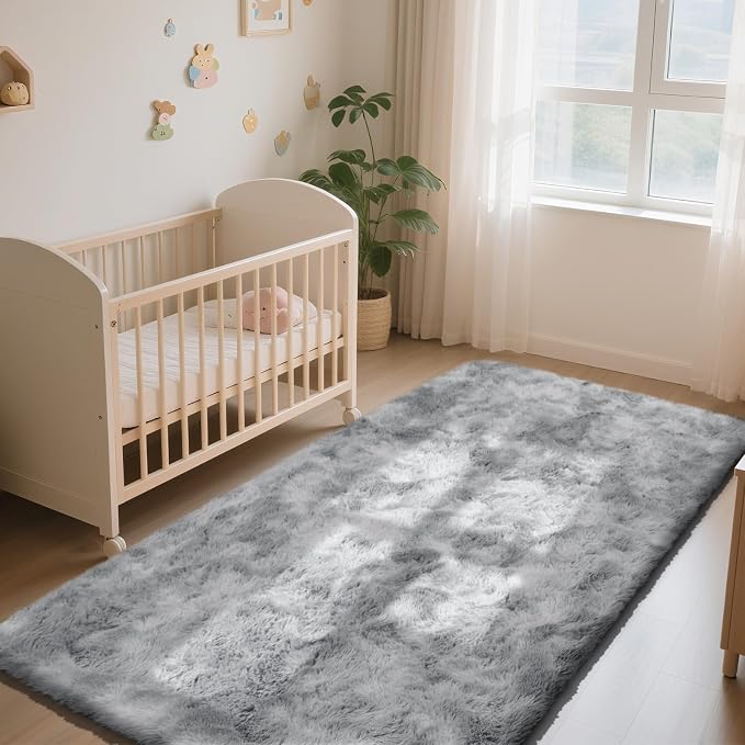 Soft Runner Rugs for Bedroom, Mottling Grey 3x7 Area Rugs Fluffy Rug Shag Area - Image 3