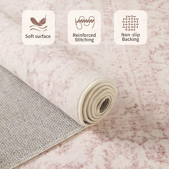 Rugxara 8x10 Pink Area Rug for Living Room & Bedroom, Large Washable Rugs for - Image 5