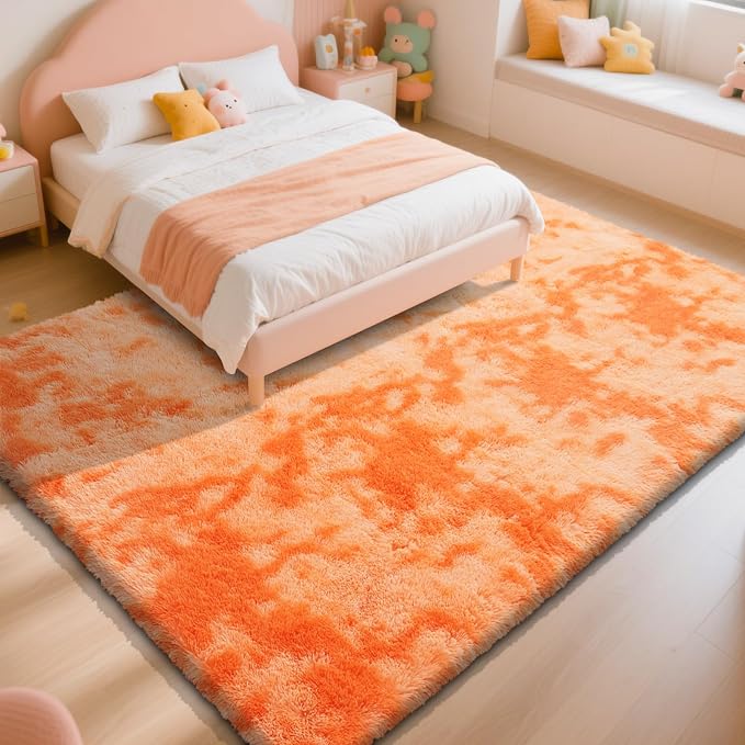 Mottling Orange Fluffy Rug Shag Area Rug, 9x12 Area Rugs - Image 3