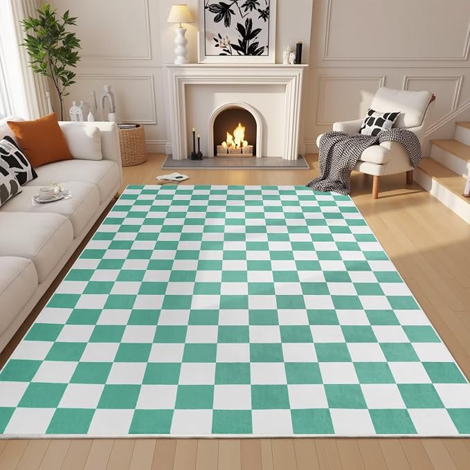 Terrug Green and White Checkered Rug - Image 3