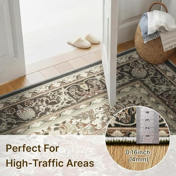 2x3 Rug for Entryway Hallway-Vintage Farmhouse Boho Floral Neutral Washable - Image 2