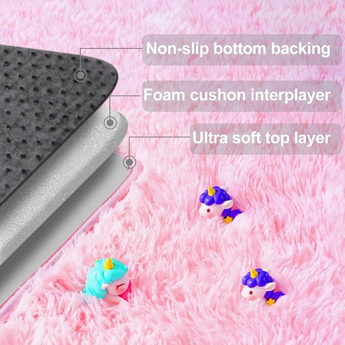 qulint Pink Area Rugs for Bedroom, 3x5 Fluffy Nursery Rug Soft Shag Rugs for - Image 6