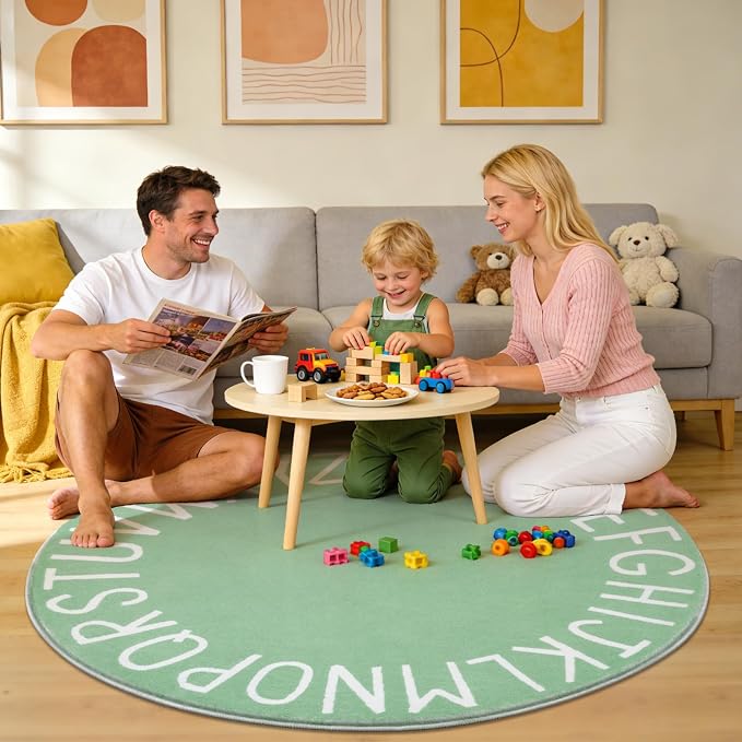 Topotdor Round Kids Play Rug Alphabet Nursery Area Rug Extra Large Soft - Image 8