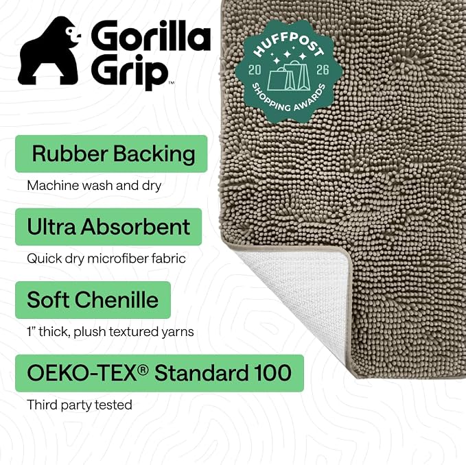 GORILLA GRIP Bath Rug Mat, Thick Soft Absorbent Chenille, Quick Dry Microfiber - Image 2