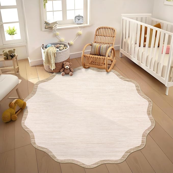 GarveeHome Scalloped Round Area Rugs 4ft, Washable Small Non-Slip, Soft Boho - Image 2