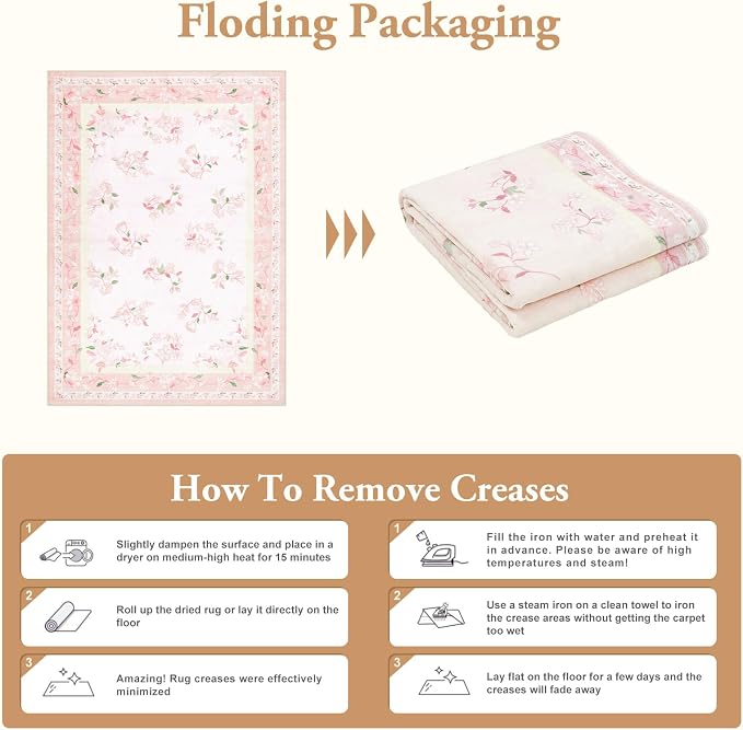 LIVEBOX 5x7 Soft Nursery Rug for Baby Girl, Light Pink Rug Non-Slip Faux Wool - Image 9