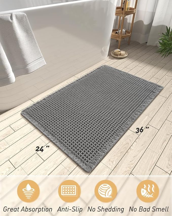 AMOAMI Upgraded Waffle Bath Mat, Super Absorbent Non Slip Bath Mats - Image 2