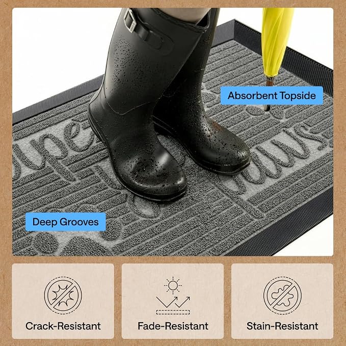 GORILLA GRIP 100% Waterproof All-Season WeatherMAX Doormat, US Designed Natural - Image 5