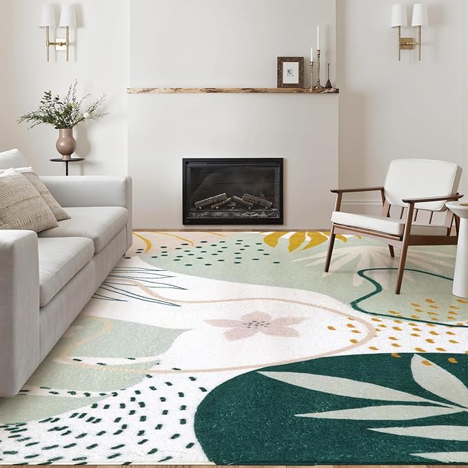 Lahome Green 10x14 Rug for Living Room, Large Washable Area Rug Non-Slip by Lahome