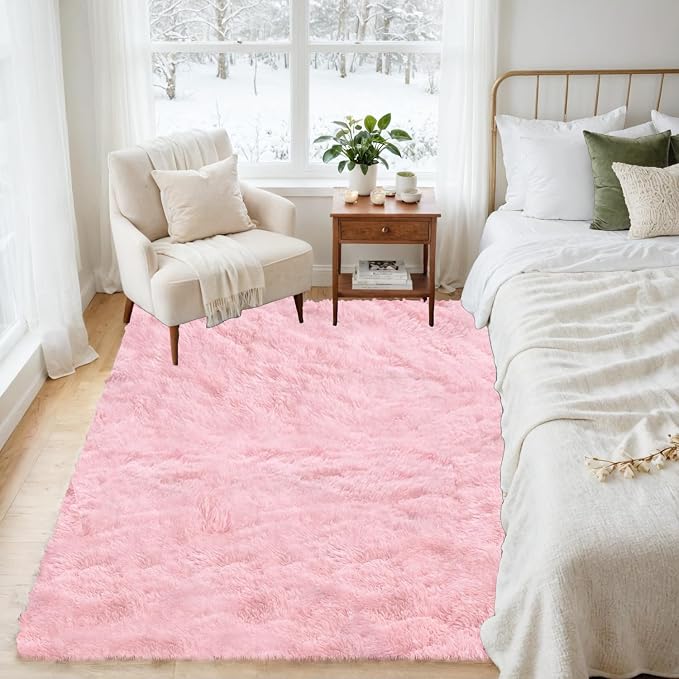 4x6 Area Rugs for Living Room Rug: Soft Fluffy Shag Pink Rugs for Bedroom - Image 3