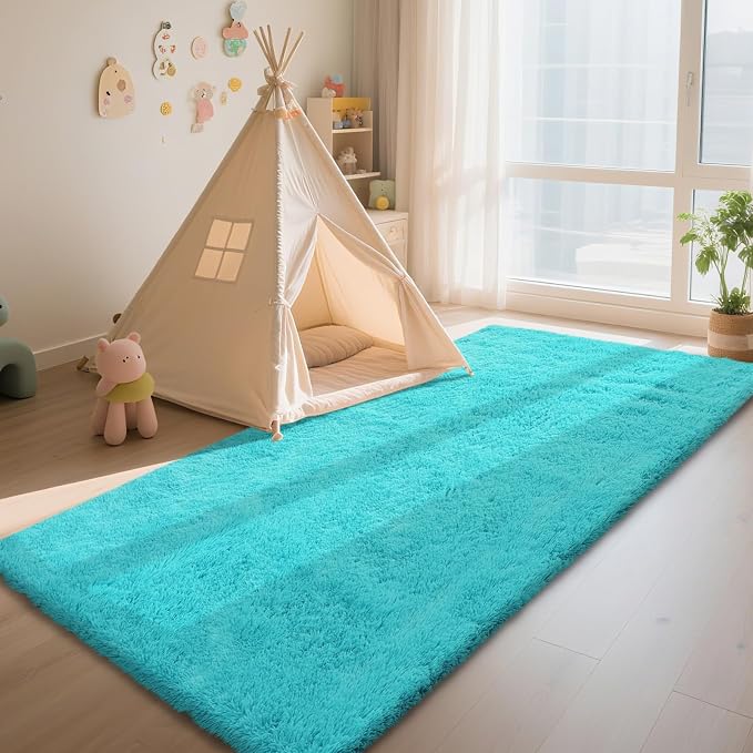 Teal Blue Rug Fluffy Rugs, 3x5 Teal Area Rugs - Image 3