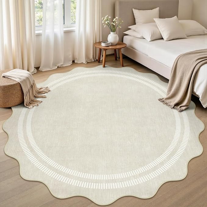Round Area Rugs 6ft for Bedroom, Ivory Washable Circle Rug Soft Non Slip Floor - Image 6