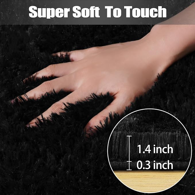 qulint Black Rug for Bedroom, 2x3 Small Area Rugs for Boys Room Soft Shag Fuzzy - Image 3
