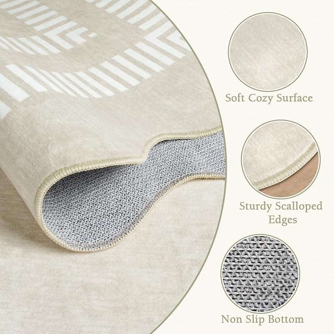 Round Area Rugs 6ft for Bedroom, Ivory Washable Circle Rug Soft Non Slip Floor - Image 4