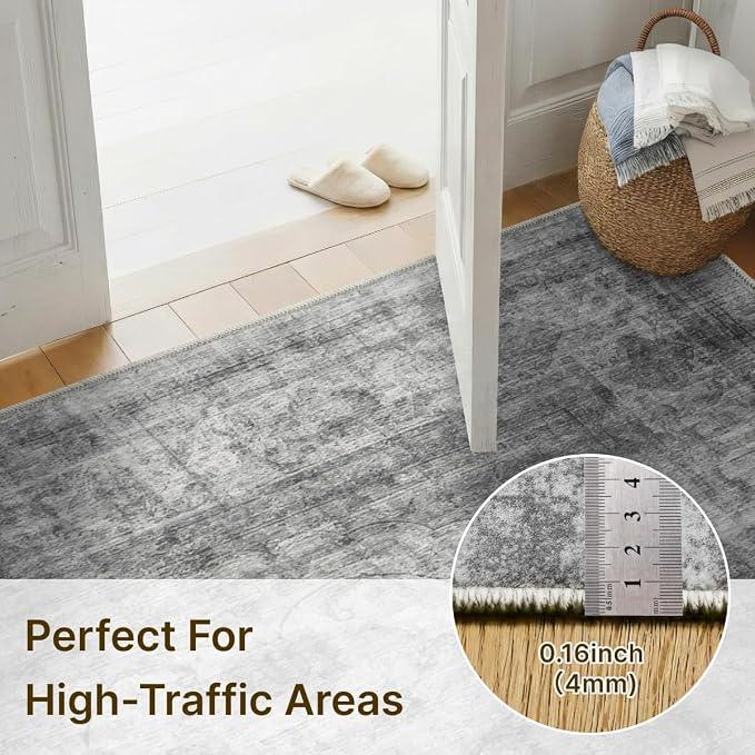 2x3 Rug for Entryway Hallway-Vintage Farmhouse Boho Floral Neutral Washable - Image 2