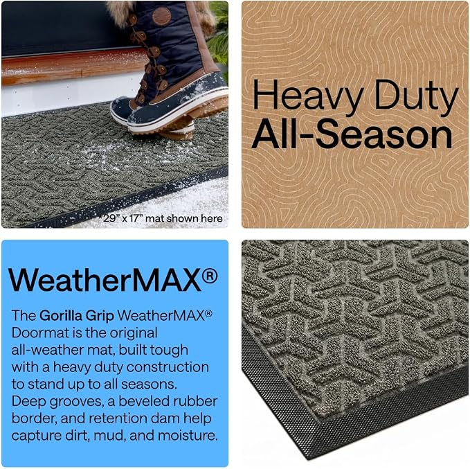 GORILLA GRIP 100% Waterproof All-Season WeatherMAX Doormat 35x23, US Designed - Image 4
