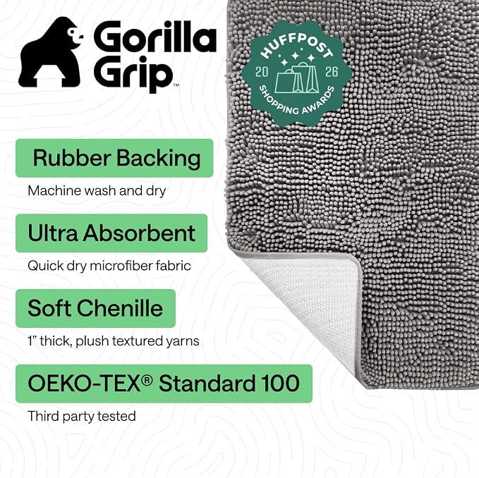 GORILLA GRIP Bath Rug Mat 48x17, Thick Soft Absorbent Chenille, Quick Dry - Image 2