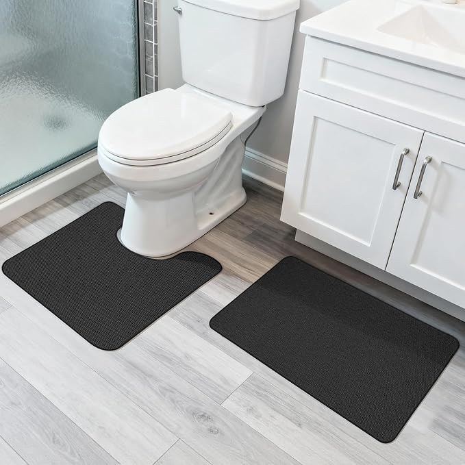 Bosap Bathroom Rugs Set 2 Pieces, Thin Bathroom Mats, Toilet Rugs, Quick Dry by BosapDirect
