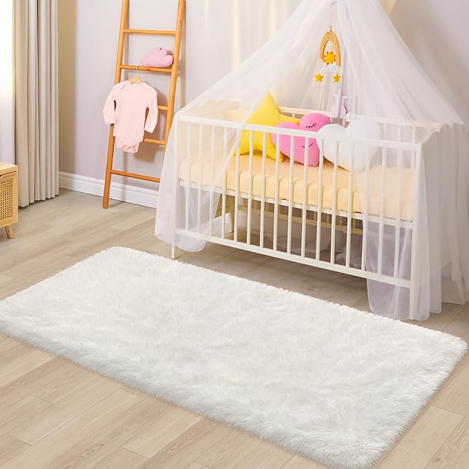 2x6 Ft Shag White Runner Rug for Bedroom Fuzzy Soft Fluffy Carpet Non-Slip - Image 7