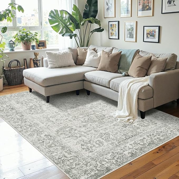 Rugxara Washable Area Rug for Living Room, Neutral Vintage Boho Rugs for Office - Image 2