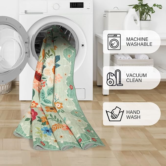 DUKINO 2.6x12 Kitchen Runner Rug, Lightweight Floral Washable Rug - Image 5