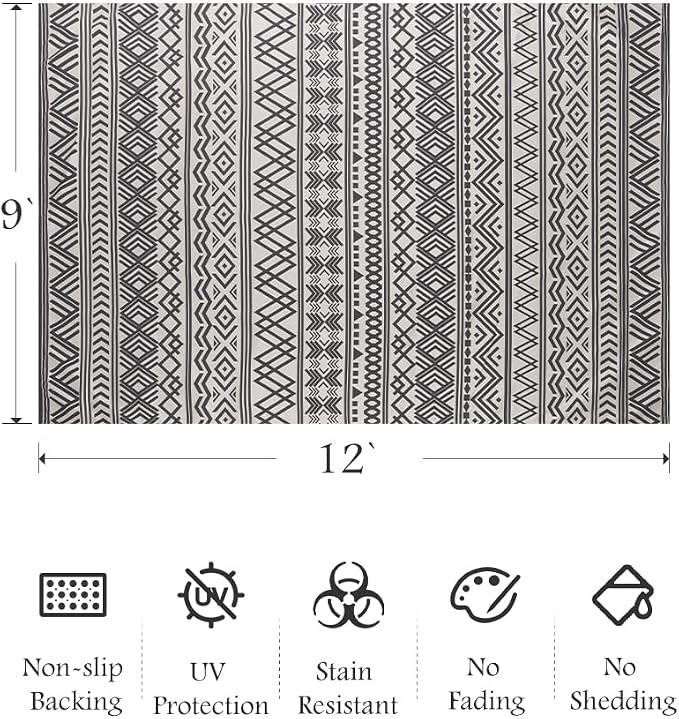 Outdoor Rug Carpet 9x12 ft, Flatweave Textured Outdoor Patio Rug Non Slip - Image 2