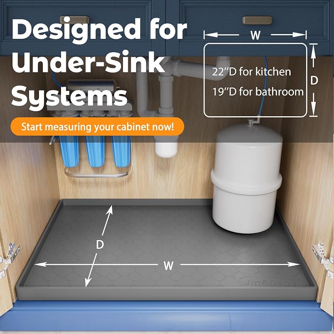 Jin&Bao Waterproof Under Sink Mat 28" x 19", Thick Silicone Mat Cabinet - Image 6
