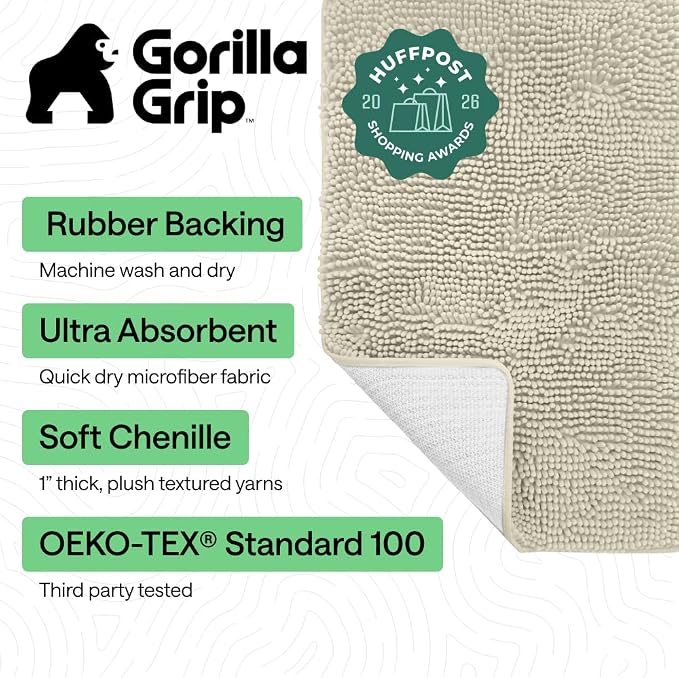 GORILLA GRIP Bath Rug Mat 48x24, Thick Absorbent Chenille, Quick Dry Microfiber - Image 2