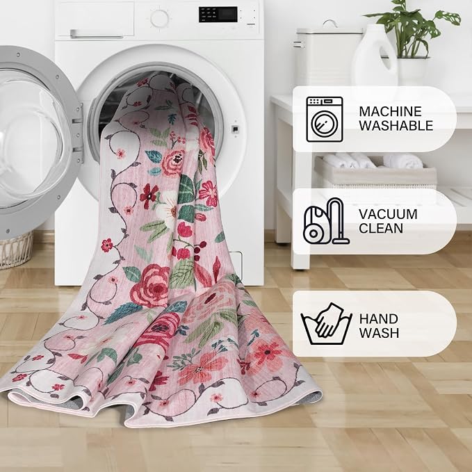 DUKINO 2x5 Runner Rug for Hallway, Washable Kitchen Floral Runner Rug - Image 8