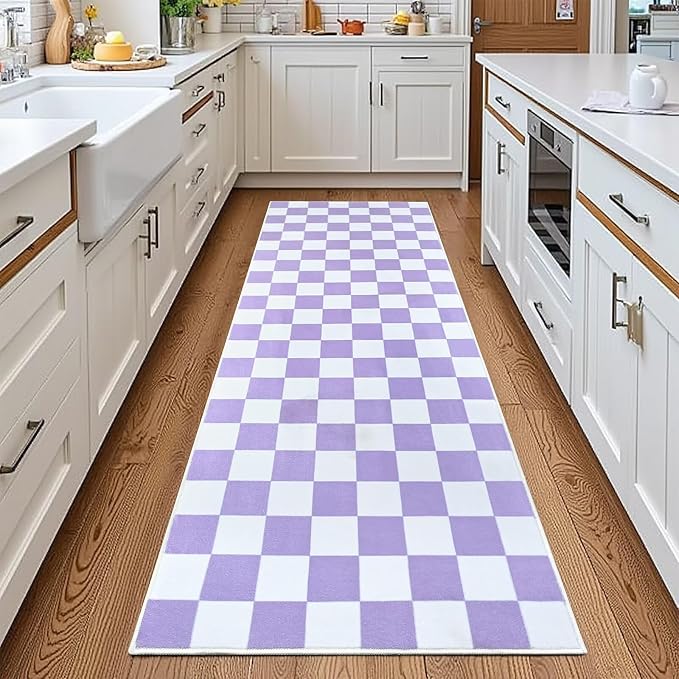 Terrug Purple and White Checkered Area Rug by TerrugHomeDecor