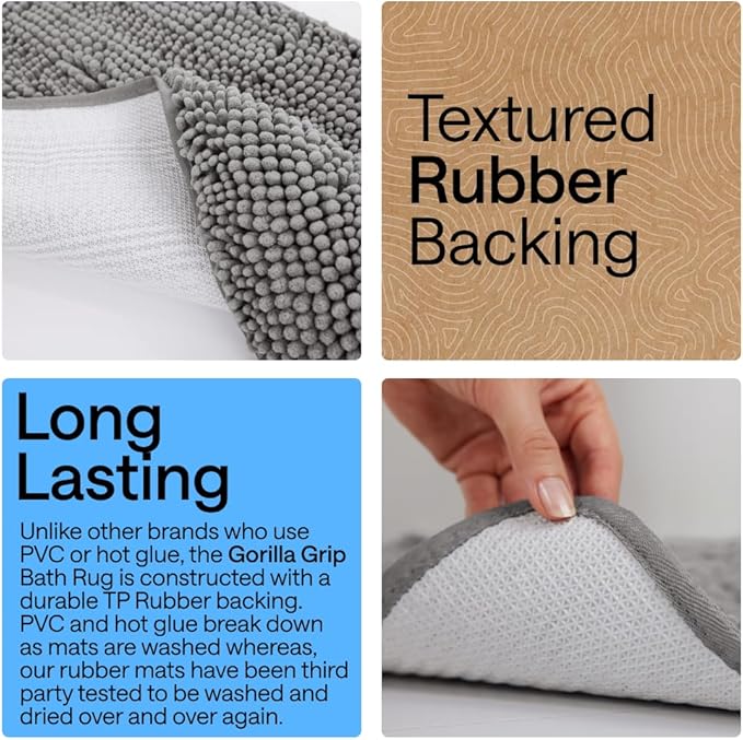 GORILLA GRIP Bath Rug Mat 36x24, Thick Soft Absorbent Chenille, Quick Dry - Image 3