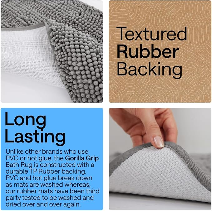 GORILLA GRIP Bath Rug Mat 48x24, Thick Soft Absorbent Chenille, Quick Dry - Image 3