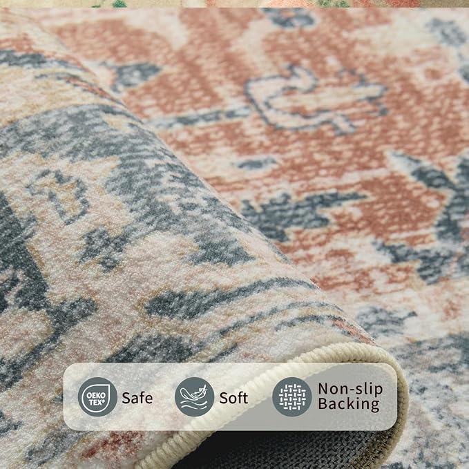 Rugxara 4x6 Rug for Living Room Bedroom, Washable Throw Rugs, Vintage Retro - Image 4