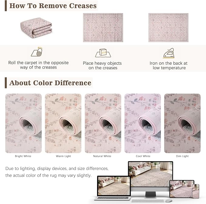 DCX Washable 5x7 Pink Floral Rug - Image 3