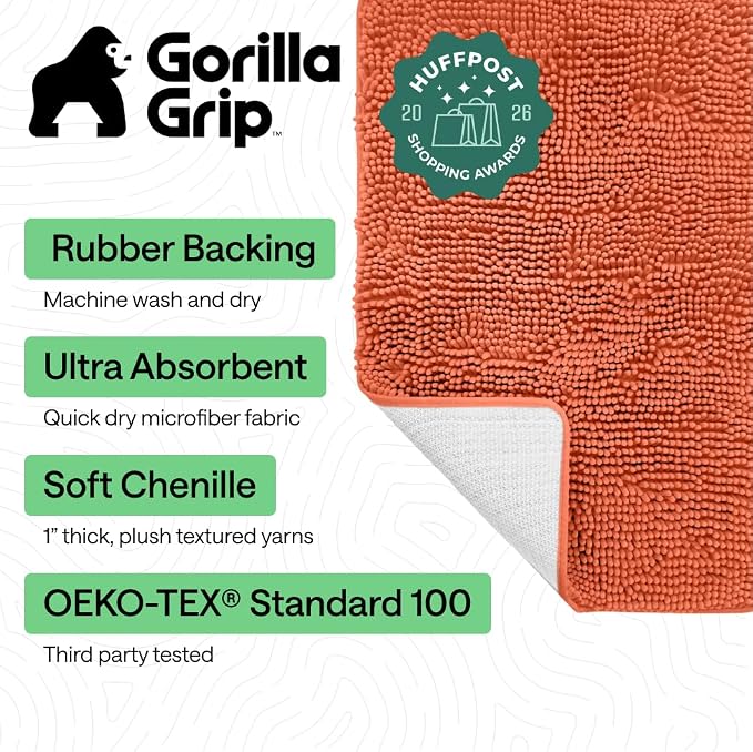 GORILLA GRIP Bath Rug Mat 36x24, Thick Soft Absorbent Chenille, Quick Dry - Image 2