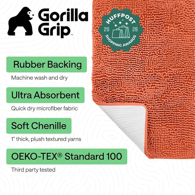 GORILLA GRIP Bath Rug Mat 44x26, Thick Soft Absorbent Chenille, Quick Dry - Image 2