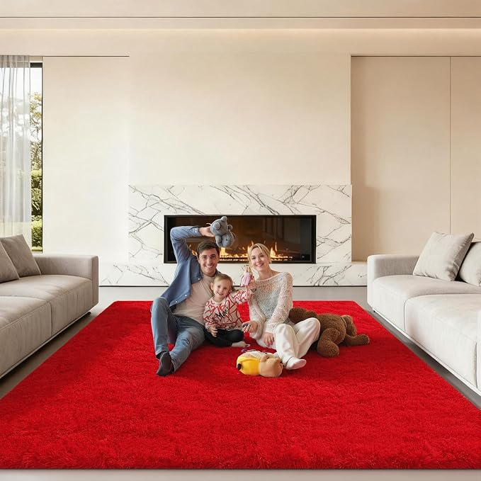 Area Rugs 9x12 Living Room, Large Fluffy Red Rugs - Image 6