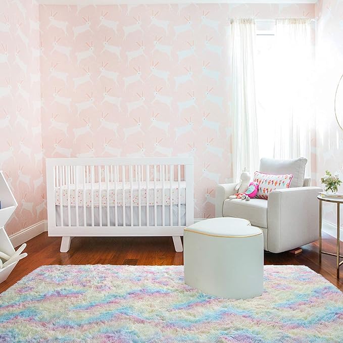 AROGAN Soft Rainbow Area Rugs for Girls Room 4x6 Feet, Fluffy Girls Bedroom Rugs - Image 5