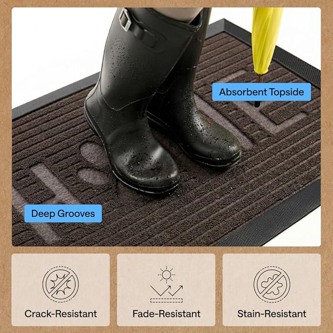 GORILLA GRIP 100% Waterproof All-Season WeatherMAX Doormat, US Designed Natural - Image 5